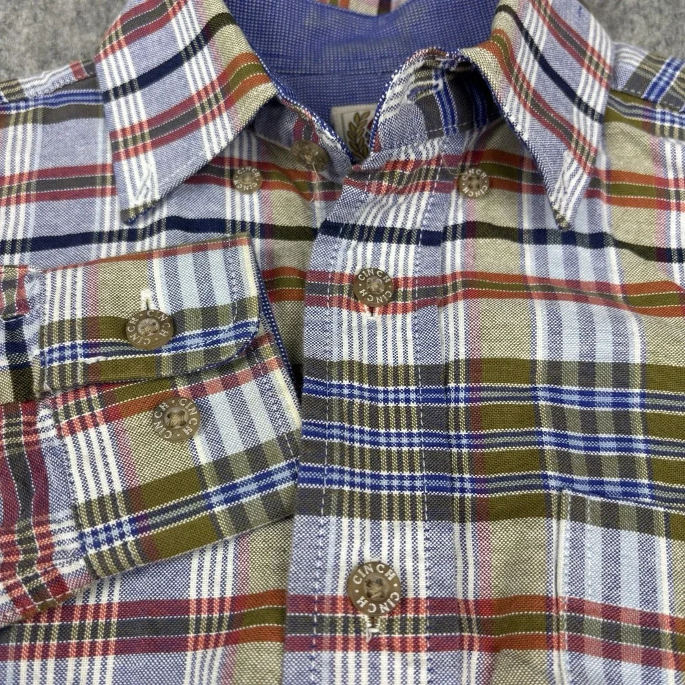 Cinch Western Shirt Boys Medium Plaid Long Sleeve Cowboy Rodeo Button Up Country